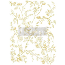 Load image into Gallery viewer, ReDesign with Prima DECOR TRANSFERS® GOLD FOIL KACHA – A BIRD SONG – TOTAL SHEET SIZE 18″X24″, CUT INTO 2 SHEETS
