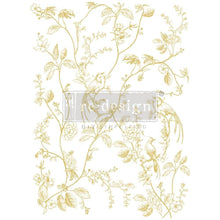 Load image into Gallery viewer, ReDesign with Prima DECOR TRANSFERS® GOLD FOIL KACHA – A BIRD SONG – TOTAL SHEET SIZE 18″X24″, CUT INTO 2 SHEETS