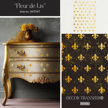 Load image into Gallery viewer, ReDesign with Prima GOLD TRANSFER – FLEUR DE LIS – TOTAL SHEET SIZE 18″X24″, CUT INTO 2 SHEETS