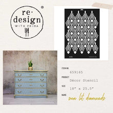 Load image into Gallery viewer, ReDesign with Prima DÉCOR STENCIL KACHA – SUN LIT DIAMONDS – 1 PC – DESIGN SIZE 17″X22.8″ / SHEET SIZE 18″X25.5″X 16 MIL – LASER CUT ON 16 MIL MYLAR