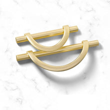 Load image into Gallery viewer, Allure Design & Creations Furniture Brushed Gold Half Moon Shape Cabinet/Drawer Handle-Hole Center Distance 3 3/4"