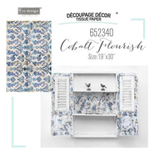 Load image into Gallery viewer, ReDesign with Prima REDESIGN DECOUPAGE DÉCOR TISSUE PAPER – COBALT FLOURISH – 1 SHEET, 19″X30″