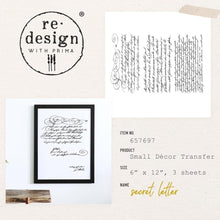 Load image into Gallery viewer, ReDesign with Prima Transfer Paper DECOR TRANSFERS® – SECRET LETTER – 3 SHEETS, 6″X12″