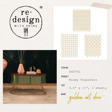 Load image into Gallery viewer, ReDesign with Prima Transfer Paper MIDDY DECOR TRANSFERS® – GOLDEN ART DECO – 3 SHEETS, 8.5″X11″