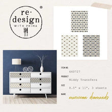 Load image into Gallery viewer, ReDesign with Prima Transfer Paper MIDDY DECOR TRANSFERS® – MOROCCAN DIAMONDS – 3 SHEETS, 8.5″X11″