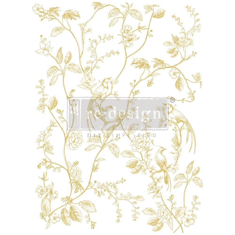 ReDesign with Prima DECOR TRANSFERS® GOLD FOIL KACHA – A BIRD SONG – TOTAL SHEET SIZE 18″X24″, CUT INTO 2 SHEETS