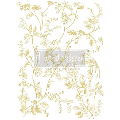 ReDesign with Prima DECOR TRANSFERS® GOLD FOIL KACHA – A BIRD SONG – TOTAL SHEET SIZE 18″X24″, CUT INTO 2 SHEETS