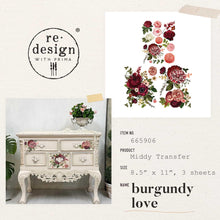 Load image into Gallery viewer, ReDesign with Prima MIDDY TRANSFERS® – BURGUNDY LOVE – 3 SHEETS, 8.5″X11
