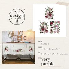 Load image into Gallery viewer, ReDesign with Prima MIDDY TRANSFERS® – VERY PURPLE – 3 SHEETS, 8.5″X11″

