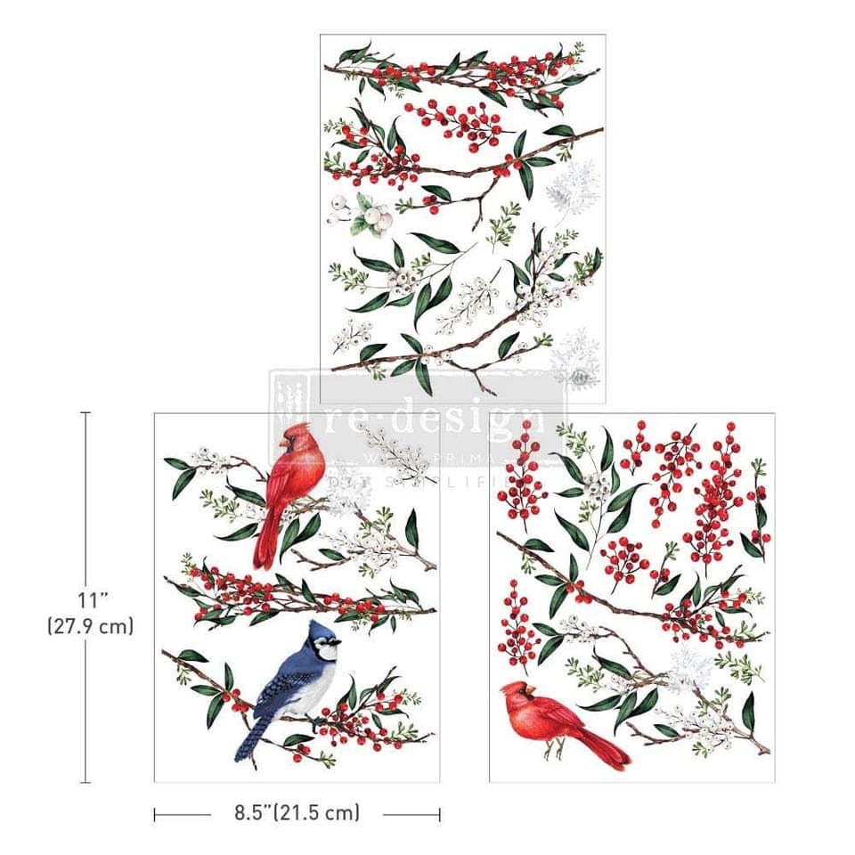 ReDesign with Prima DECOR TRANSFERS® 8.5×11 – WINTERBERRY – 3 SHEETS, 8.5″X11″
