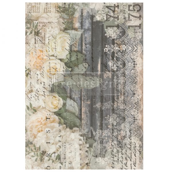 ReDesign with Prima Decor Transfers DECOR TRANSFERS® – WHITE FLEUR – TOTAL SHEET SIZE 24×35, CUT TO 3 SHEETS