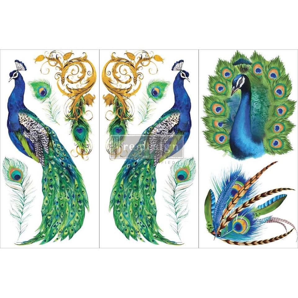 ReDesign with Prima DECOR TRANSFERS® – PEACOCK PARADISE – 3 SHEETS, 6″X12″