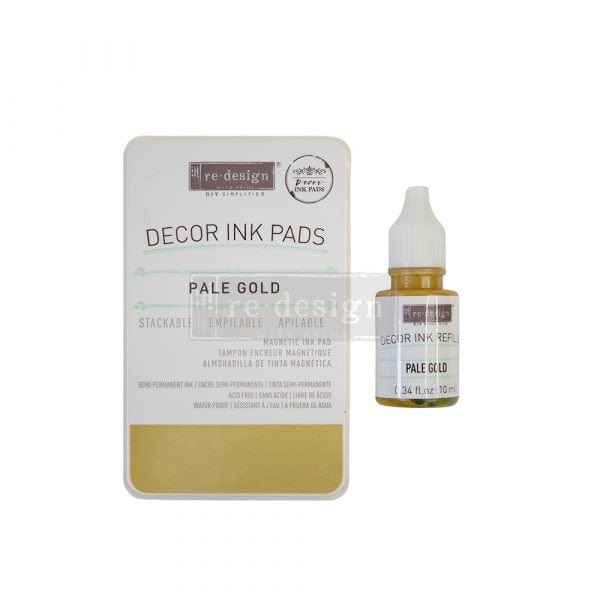 ReDesign with Prima Ink Pads DÉCOR INK PAD – PALE GOLD – 1 MAGNETIC CASE + DRY INK PAD + 10ML INK BOTTLE