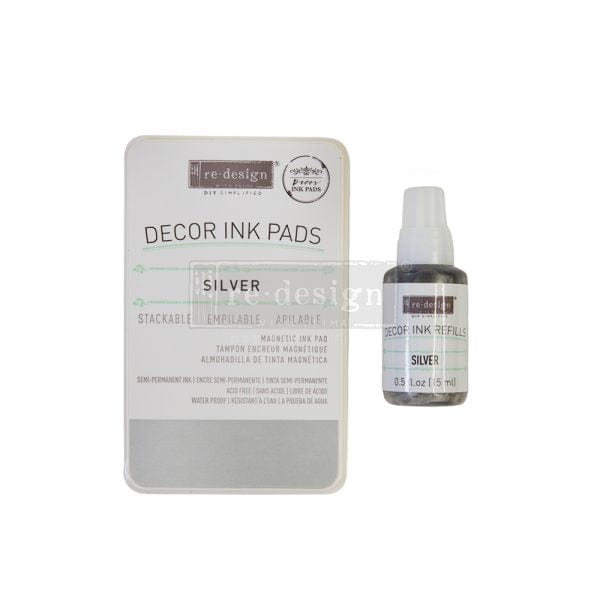 ReDesign with Prima Ink Pads DÉCOR INK PAD – SILVER – 1 MAGNETIC CASE + DRY INK PAD + 10ML INK BOTTLE