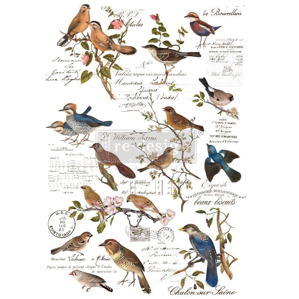 ReDesign with Prima REDESIGN DECOR TRANSFERS® – POSTAL BIRDS – TOTAL SHEET SIZE 24″X35″, CUT INTO 3 SHEETS