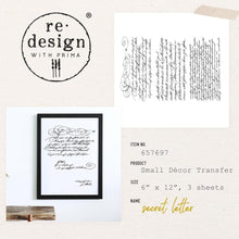 Load image into Gallery viewer, ReDesign with Prima Transfer Paper DECOR TRANSFERS® – SECRET LETTER – 3 SHEETS, 6″X12″
