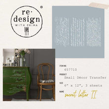 Load image into Gallery viewer, ReDesign with Prima Transfer Paper DECOR TRANSFERS® – SECRET LETTER II – 3 SHEETS, 6″X12″
